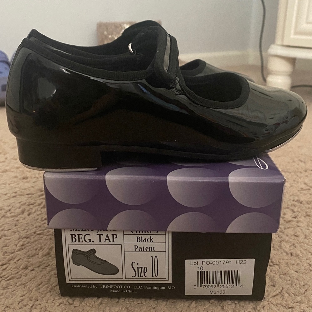 Dance Class Black Patent Kids Tap Shoes
